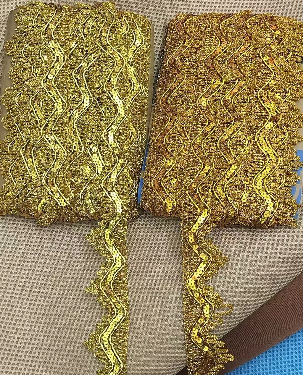 12 Yds Sequin Embroidery Lace Ribbons Cosplay Appliqued Performance Accessories Wave Crochet Lace Gold Silver Braid Trims 3.5cm