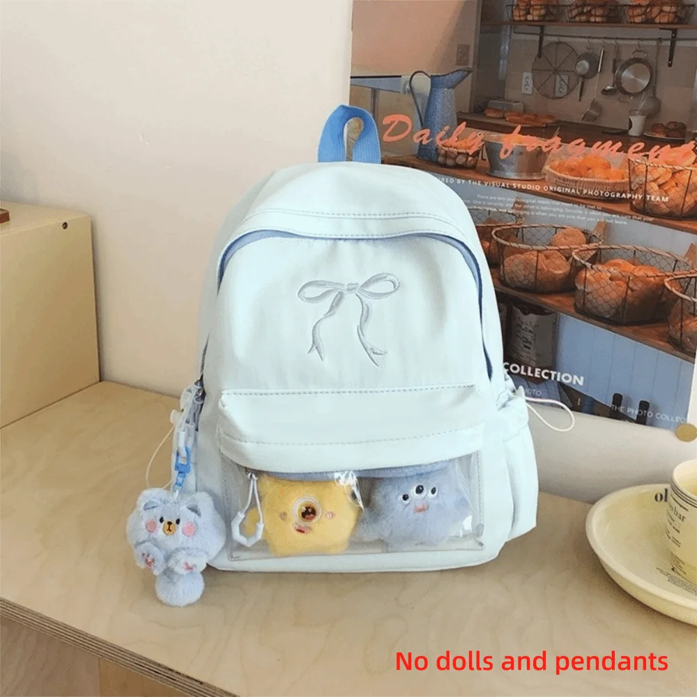 

Милый рюкзак для девочек с вышитым бантом, нейлоновый однотонный студенческий рюкзак, легкая дорожная сумка для ноутбука большой вместимости