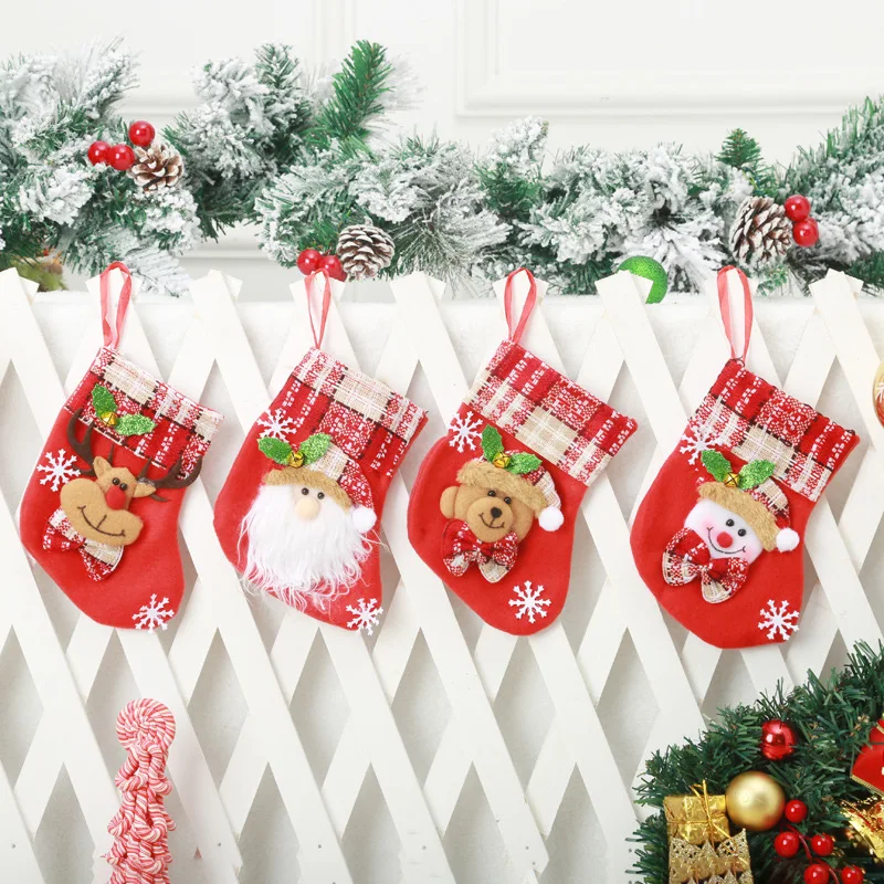 3/4pcs Christmas Stockings Socks Christmas Tree Hanging Pendant Ornaments Candy Gift Socks Gift Bag For Kids Santa Claus Decora