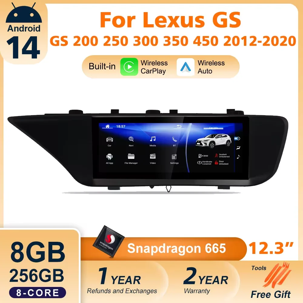 

Автомобильный радиоприемник Android 14 CarPlay для Lexus GS GS200 GS250 GS300 GS350 GS450 2012-2020 GPS Мультимедийный плеер Quanlcomm Navi Стерео