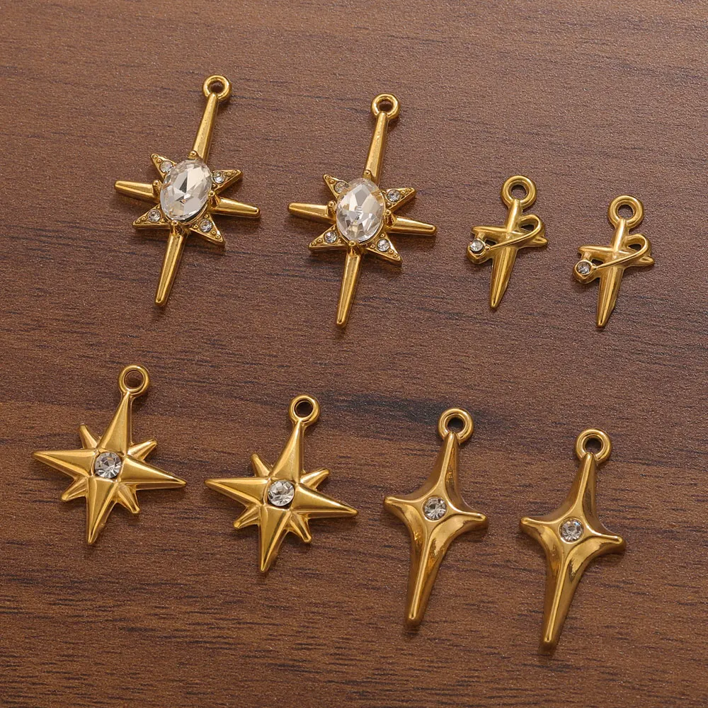 4 stuks roestvrij staal zirkoon ster charmes mini kruis hanger voor sieraden maken armband ketting DIY oorbel ster charmes bulk