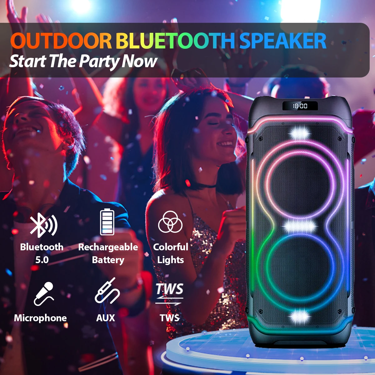 ลำโพงไร้สายพกพา PartyBox ของแท้พร้อมไฟ RGB LED สำหรับงานปาร์ตี้ดีเจและคาราโอเกะ เสียงเบสหนักแน่น