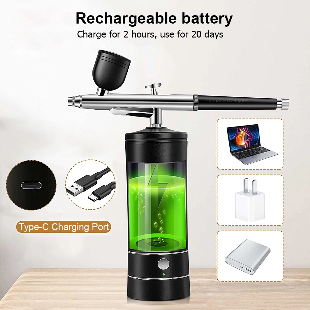 Airbrush with Compressor Rechargeable Cordless Airbrush Nail with Cleaning Brush Set for Makeup Barber Nail Art Cake Decoration view 6