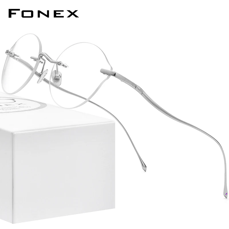 FONEX Pure Titanium Glasses Frame Women Rimless Eyeglasses Frame 2024 New Men Eyewear 8534