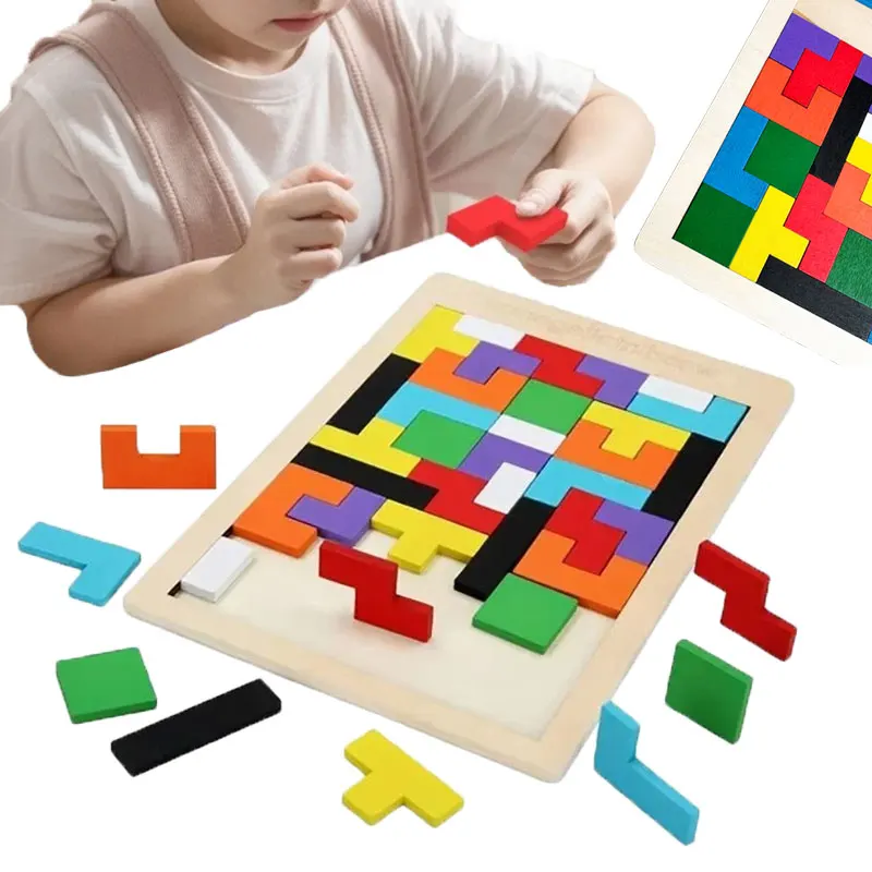1/2/4set Wooden Puzzle 3D Square Toy Colorful Irregular Puzzle Baby Early Thinking Logic Educational Toys Color Games Gifts