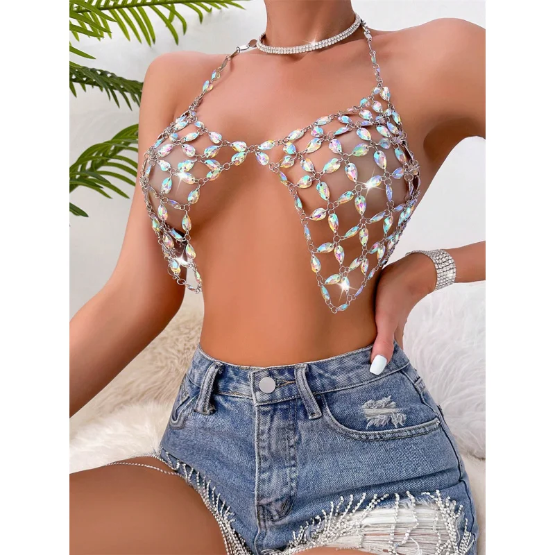 

Женская цепочка на грудь, сексуальный бюстгальтер-бикини, цепочка на день рождения, танцевальные украшения для тела, другие цвета могут быть настроены по индивидуальному заказу.