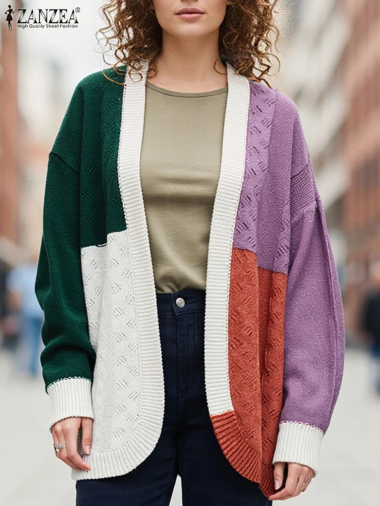 

2025 стильные женские свитера, кардиган ZANZEA, осень-зима, вязаные свитера с длинными рукавами, верхняя одежда, длинные кимоно, пальто, женский джемпер