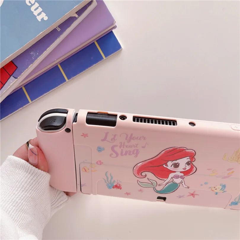 Disney-funda protectora de sirena para Nintendo Switch, carcasa suave para estación de carga, Oled, NS, Protector de cristal