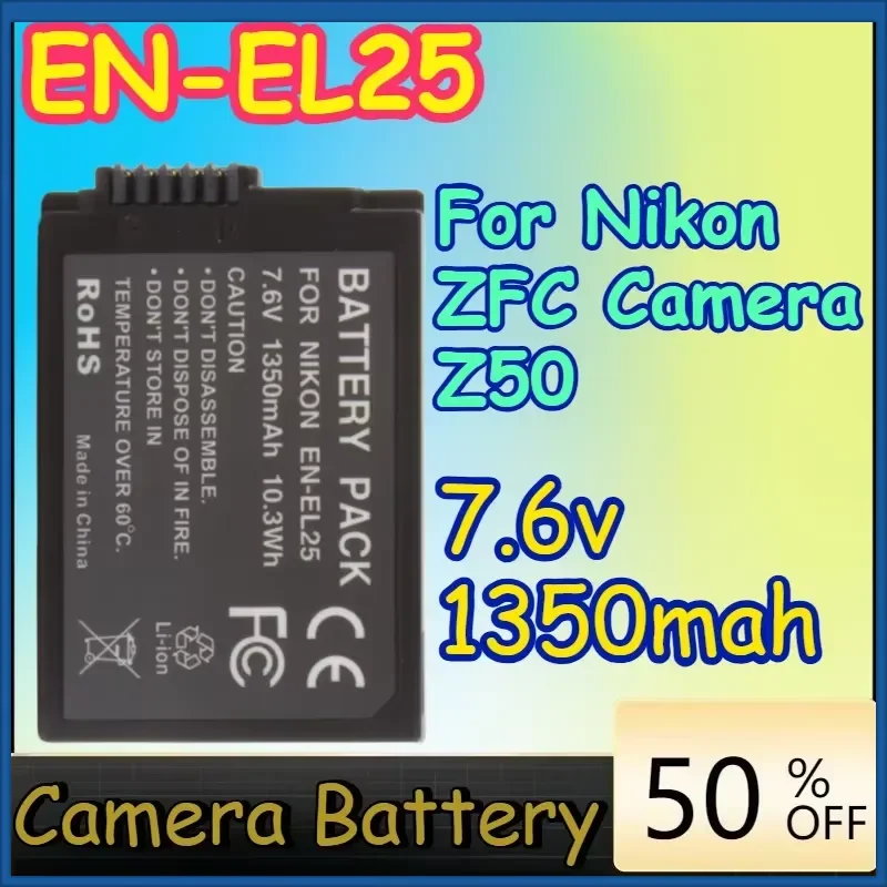

7.6v 1350mah EN-EL25 EN-EL25a Battery for Nikon ZFC Camera Z50 Mirrorless Camera EL25 Full Decoding