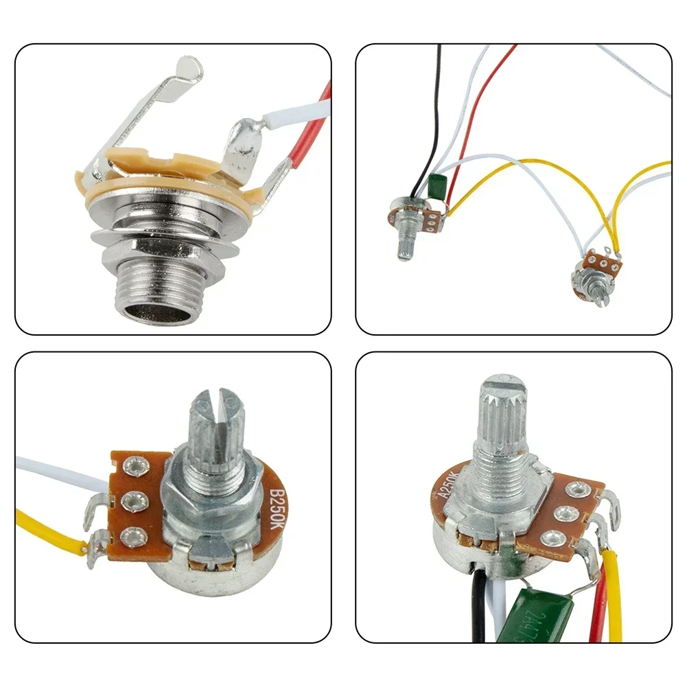 1 Set JB Bass Wiring Harness Prewired Set 250K Pots 2 Volume 1 Tone For Jazz Bass Parts 1 X A250k And 2 X B250k Pots Parts NEW view 2