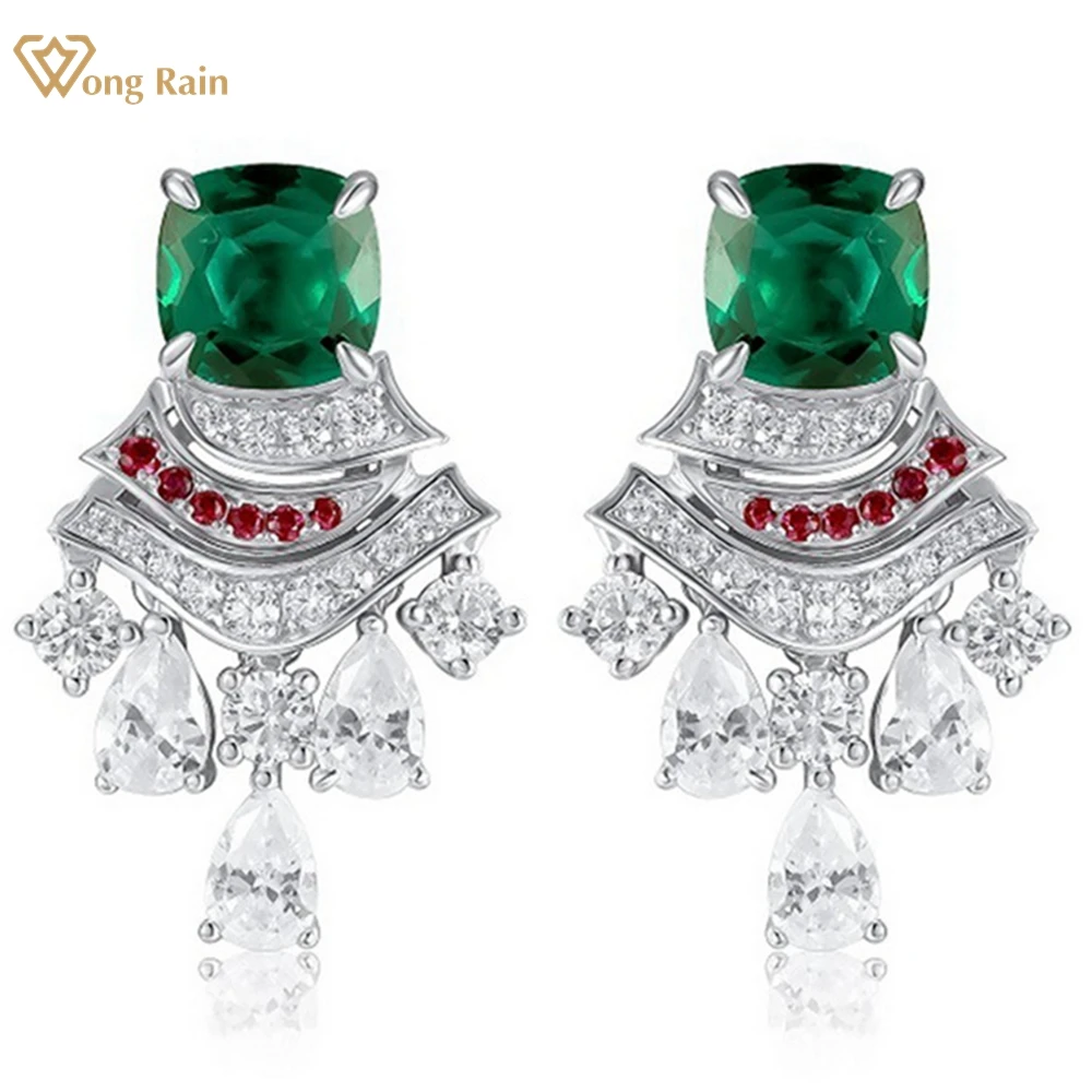 Wong Rain Vintage 100% 925 Sterling Silver Emerald Ruby Sapphire Gemstone Drop Dangle Earrings Fine Jewelry Anniversary Gifts