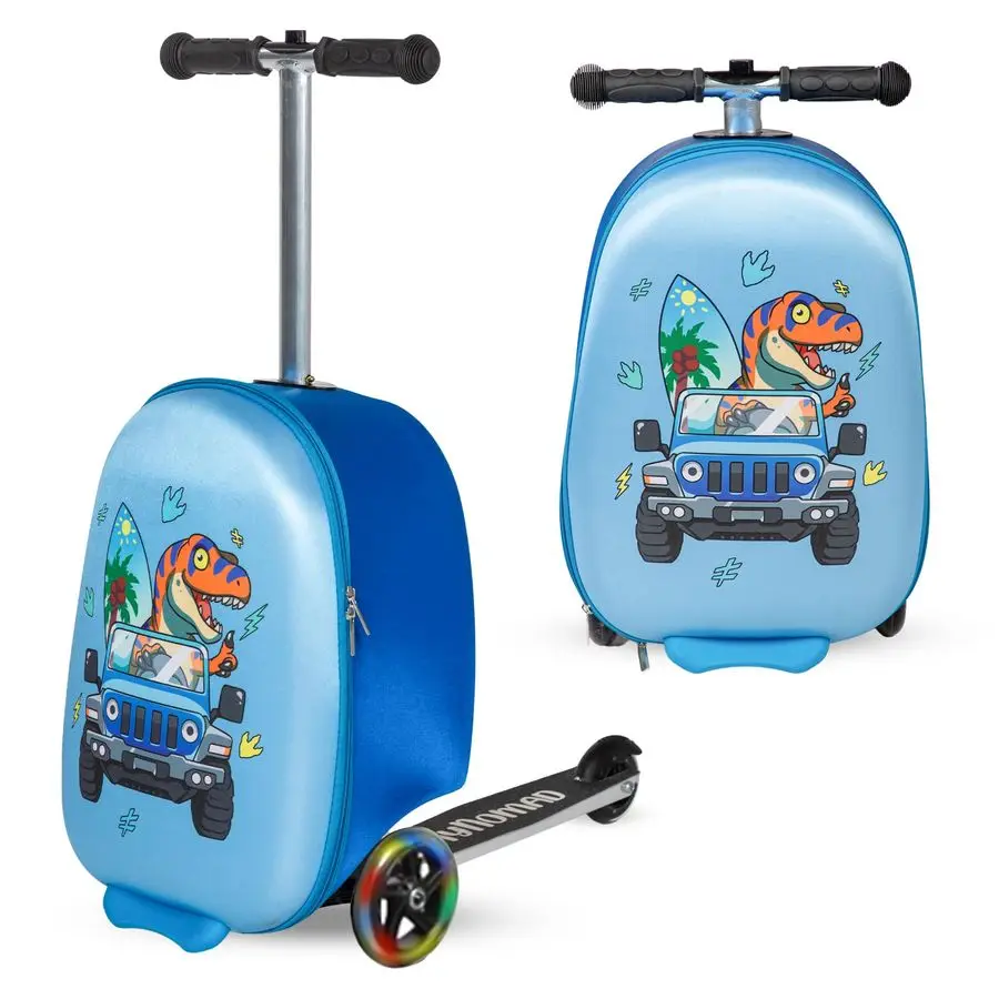 

RideOn Scooter Suitcase for Kids Fun Travel Companion Luggage with Builtin Scooter, LED Wheels, and CarryOn Design for Boys Ages