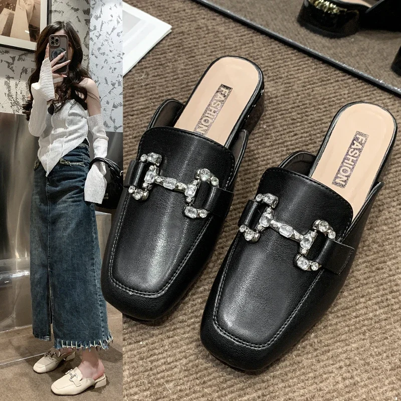 

Pop Women Pumps Shallow Shoes 2025 Footwear Heels Fashion Metal Buckle Strap Ladies Thick Heels Shoes Leather Casual Sandals