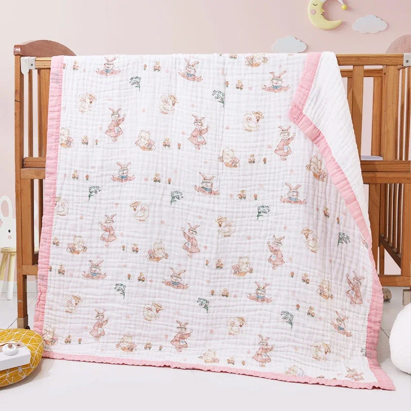 100% cotton 6-layer newborn baby bath towel wrap cotton baby muslin swaddle blanket cute soft printed baby wrap blanket