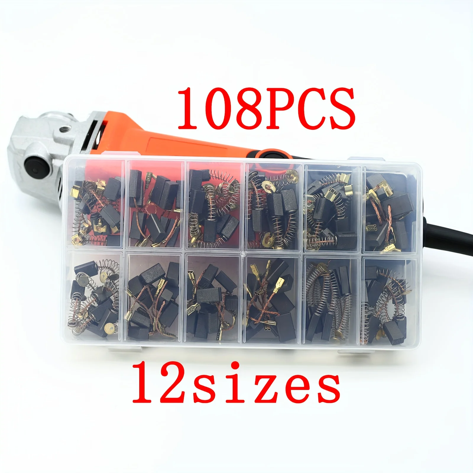 108 فرشاة كربون، مجموعة قطع غيار مجموعة فرش كربون للأدوات الكهربائية، متوفرة في 12 مقاسًا مختلفًا، هي الخيار المثالي للحفاظ على واستبدال الأدوات الكهربائية #5