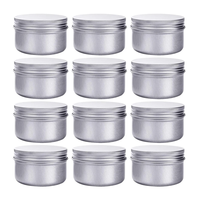 

12Pcs 4 Ounce Aluminum Cans 120ML Screw Lid Metal Storage Tins Containers For Storing Spices, Candies, Lip Balm, Candles