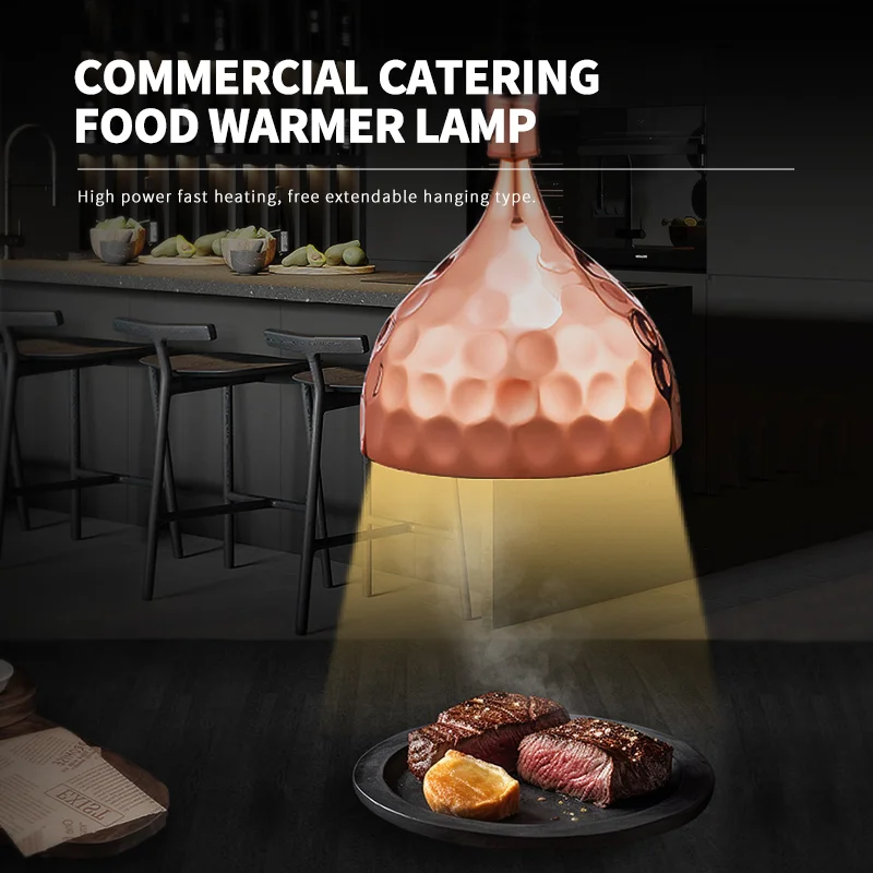 

Decorative Rose Gold Single Food Heat Preserving Lamp Elastic Hanging Buffet Heater Lamp Warm Lights for Buffet Station
