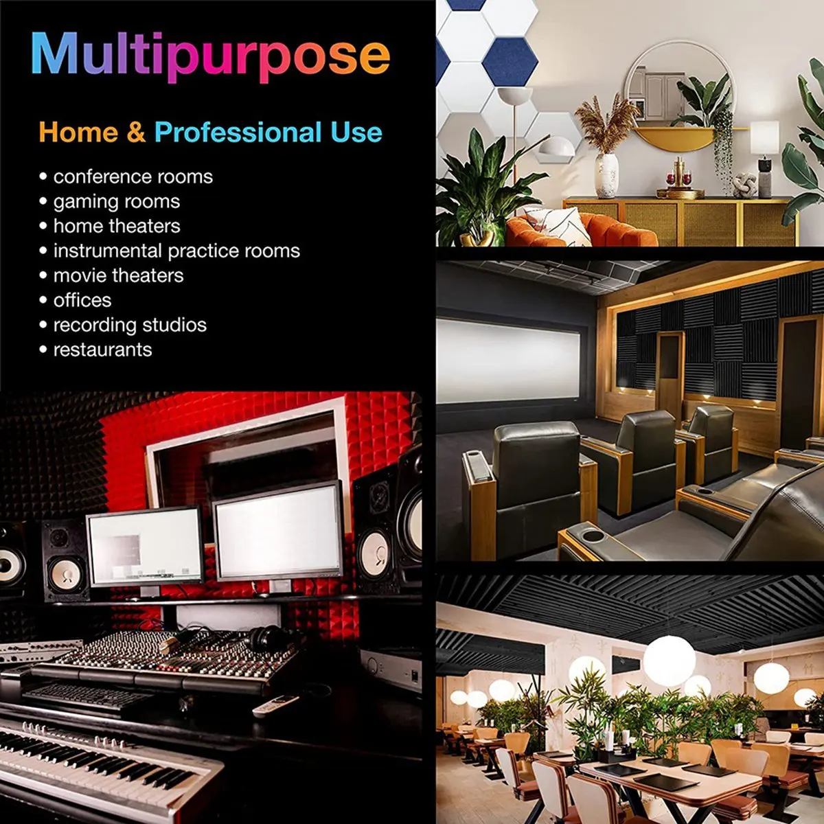 A14G 12PCS Acoustic Foam Panels Soundproof Foam Wall Panels Studio Sound Proof Foam Soundproofing Wall KTV Room-Red