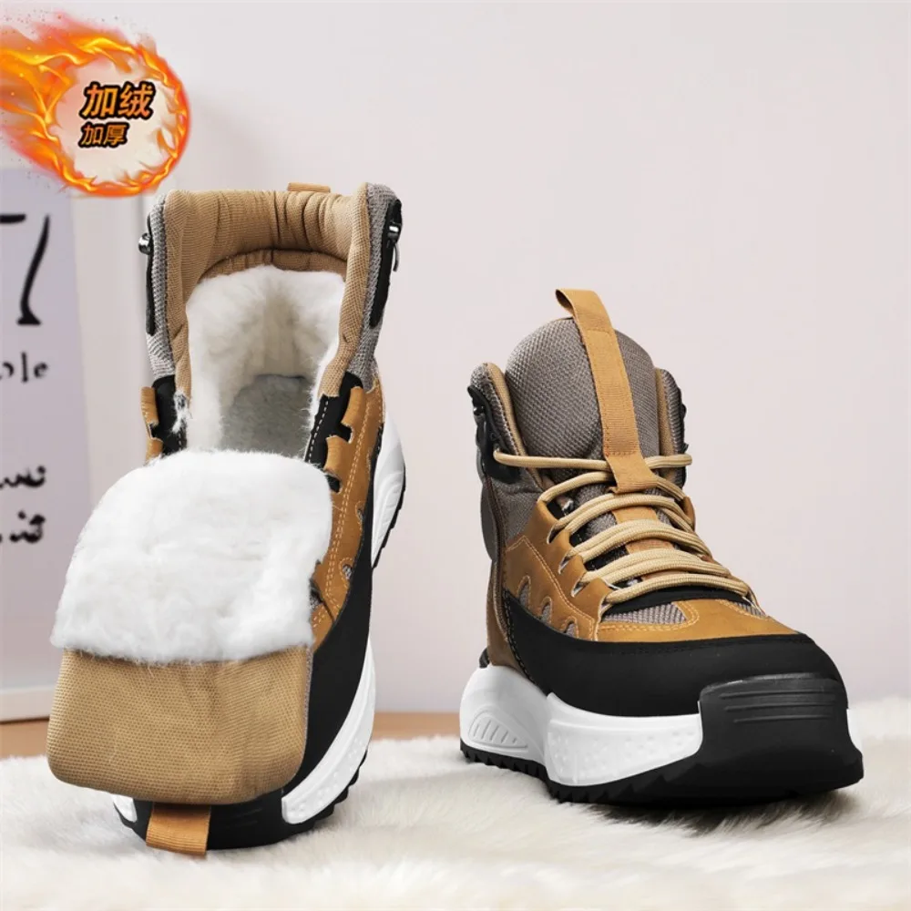

Men's Winter Snow Boots Thickened Fleece Lining for Warmth Short Fleece Lining Men's Outdoor Casual Thick-Sole Cotton Boots
