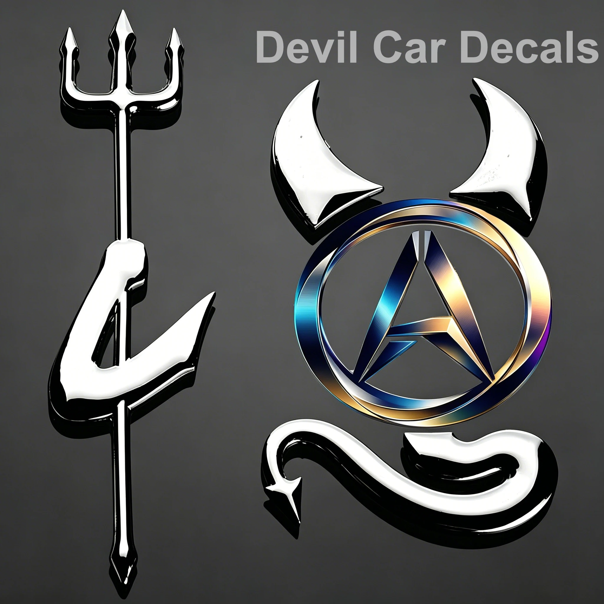 3D Soft Metallic Devil Horn Tail Trident Car Stickers Set Removable Universal Auto Exterior Decal Accessory Decorative