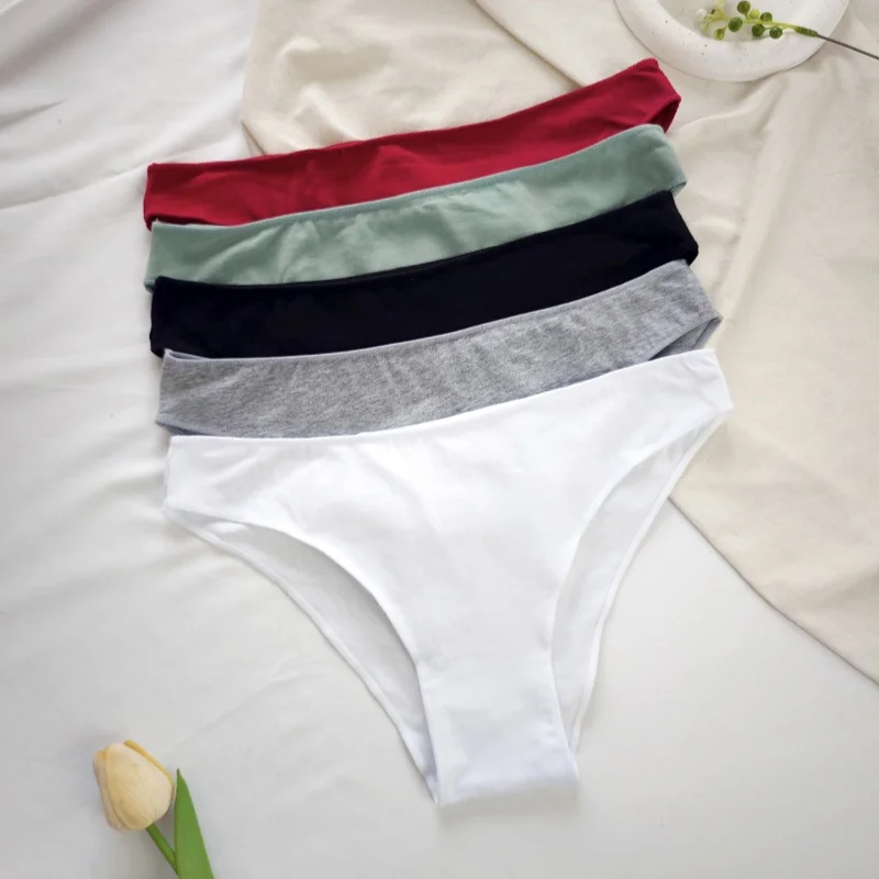 3-teiliges Set Damen-Bikini-Slips aus Baumwolle, hautfreundlich, niedrig geschnitten, nahtloser Rand, weicher Stretch, Alltagsunterwäsche für Damen, Größen M-XXL – Detail 3