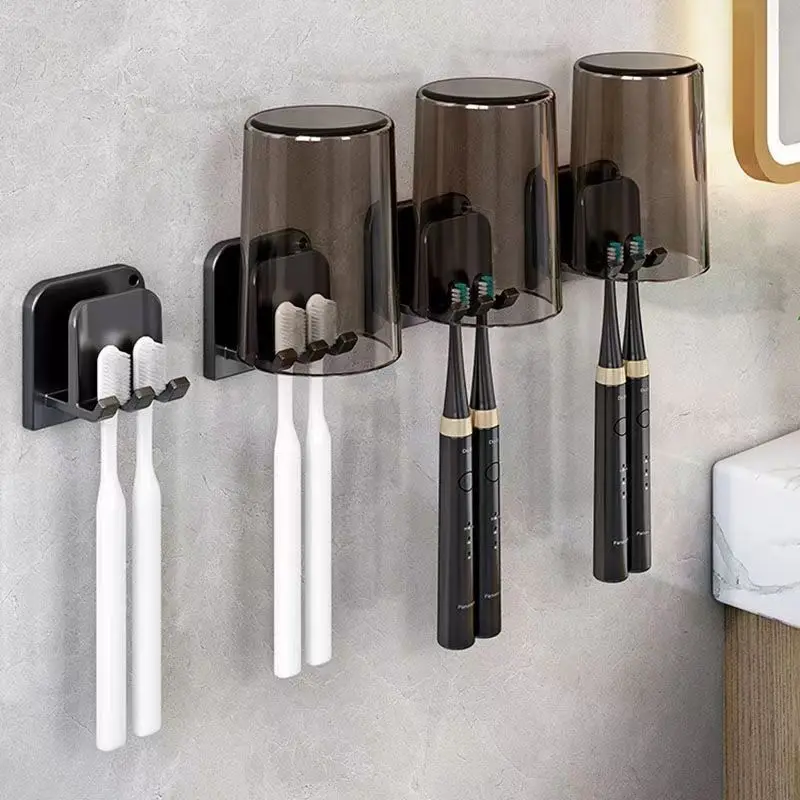 4pcs toothbrush holder - no-drilling toothbrush cup for wall mounting - wall-mounted electric toothbrush for bathroom