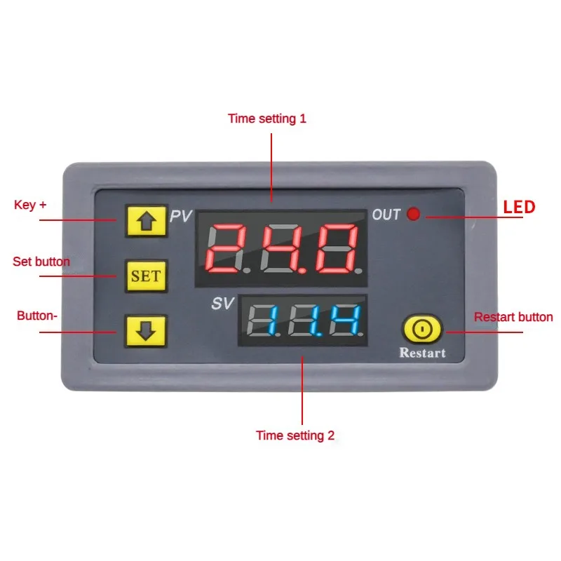 T3230 220V 24V 12VDigital relè di ritardo di tempo doppio Display a LED ciclo Timer interruttore di controllo relè di temporizzazione regolabile