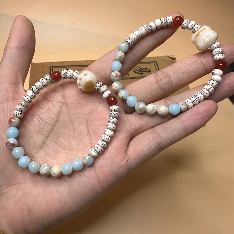 Five identical models of Star-Moon Shoushan Stone Bodhi mini single-loop DIY bracelets for men women, simple and versatile n