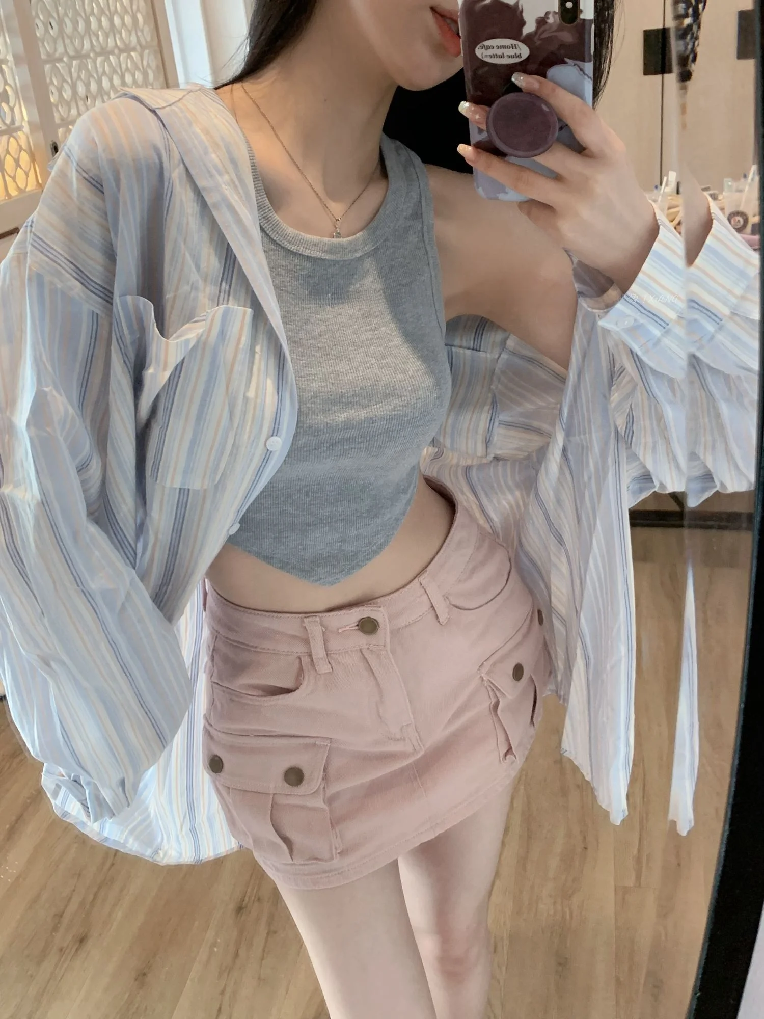 

Oxygen Girl Thin Sun Protection irt Women Summer Loose Lazy Long Sve Blue Stripe Casual irt Sweet Sle Stand Collar