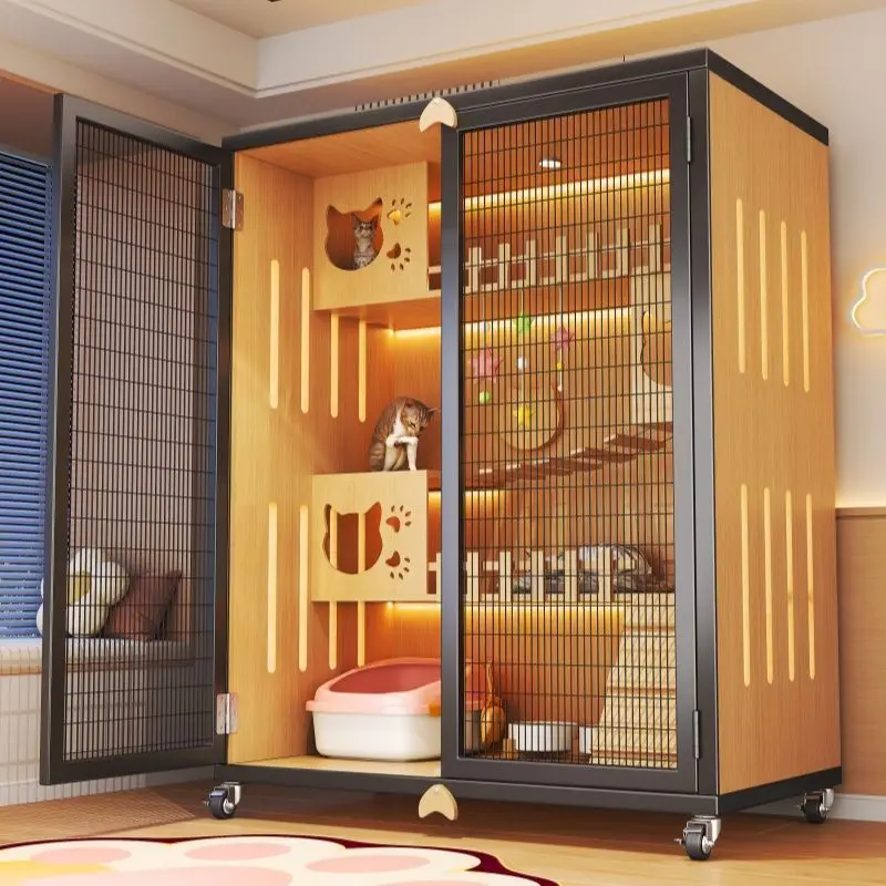 Household iron mesh cat villa full iron door indoor ventilation breathable cat cage multi-layer climbing frame integrated