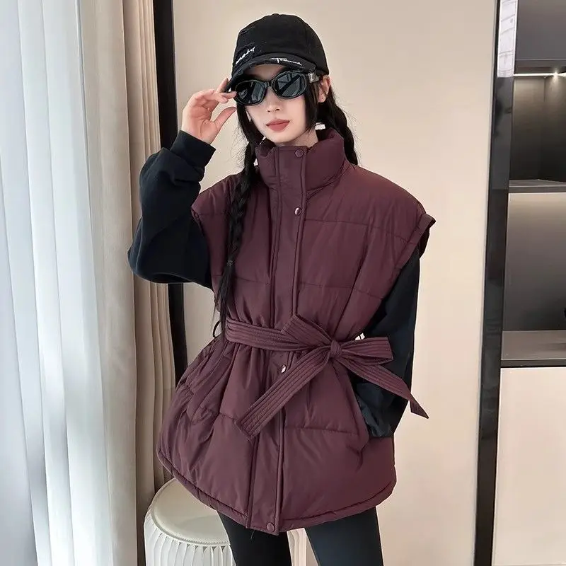 

2026 Autumn Winter New Cotton Vest Jacket Women Loose Stand-up Collar Thicken Warm Slim Waistcoat Coat Female Casual Ladies Tops