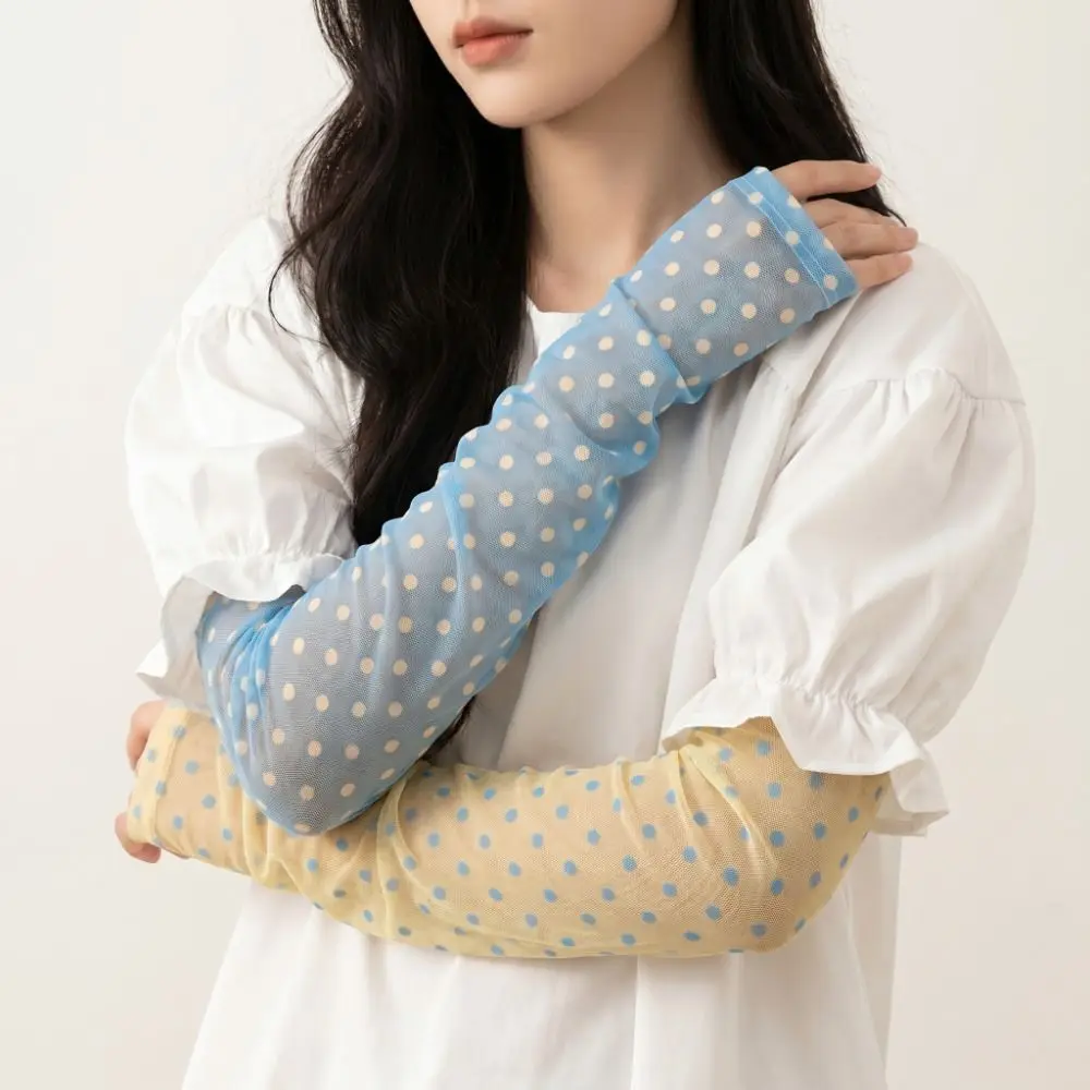 Trendy Polka Dot Sunscreen Sleeves Mesh Breathable UV Protection Sleeves Comfortable Loose Outdoor Arm Covers Outdoor