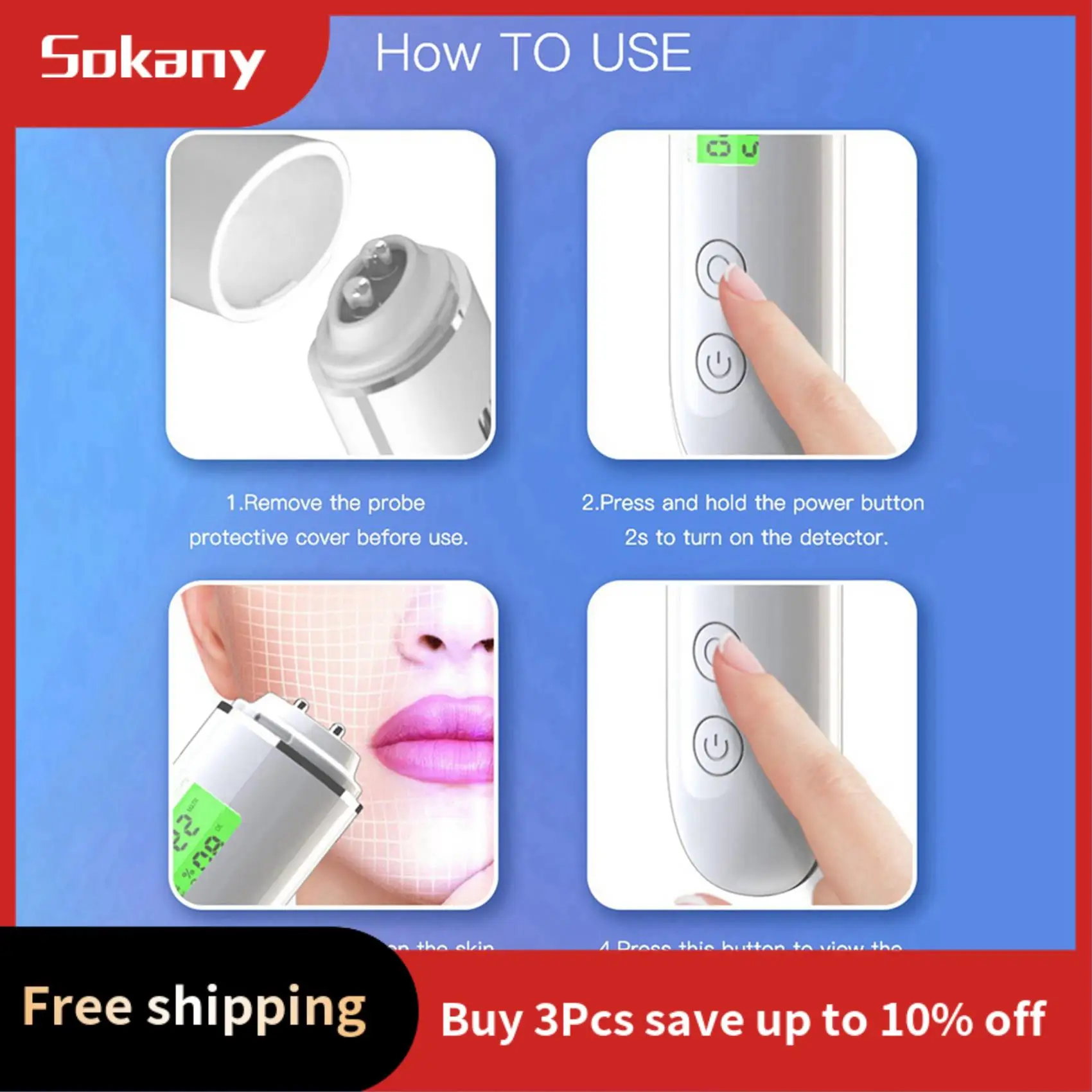 HIM-2X Skin Moisture Tester Smart Water And Oil Tester LCD Display Facial Skin Moisture Meter Fluorescent Agent Detector