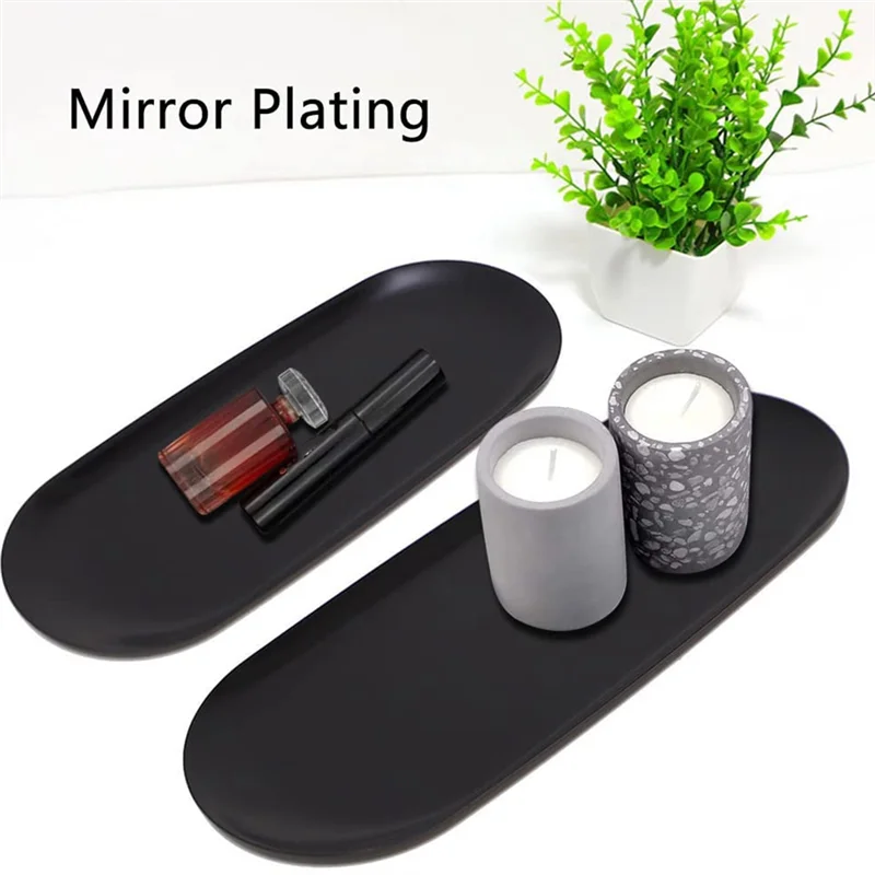 A20F-صينية تخزين بيضاوية علبة عناصر صواني مستحضرات التجميل البيضاوية صينية الشموع صواني تقديم سوداء لوحة بوفيه للديكور المنزلي