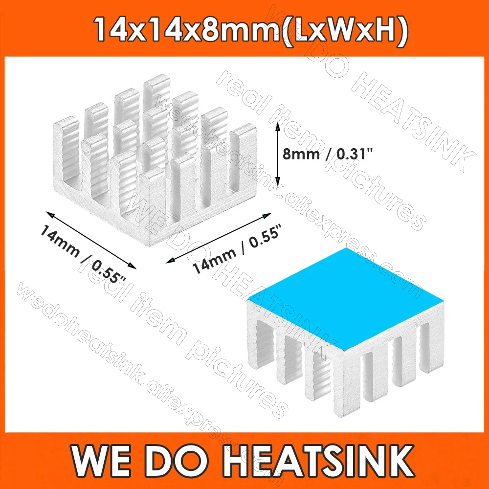 

14x14x8mm Silver Aluminum Heatsink Cooler Fin for Cooling MOSFET VRam Regulators VRM Stepper Driver With Thermal Tapes Pad