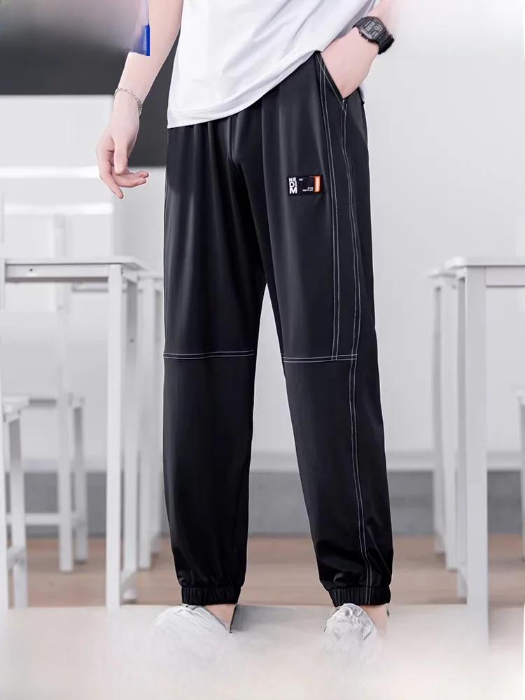 

Teenage Boys Ice Silk Qui Dry Sports Pants Summer Thin Faionable Casual Trousers for Middle School And High School Students