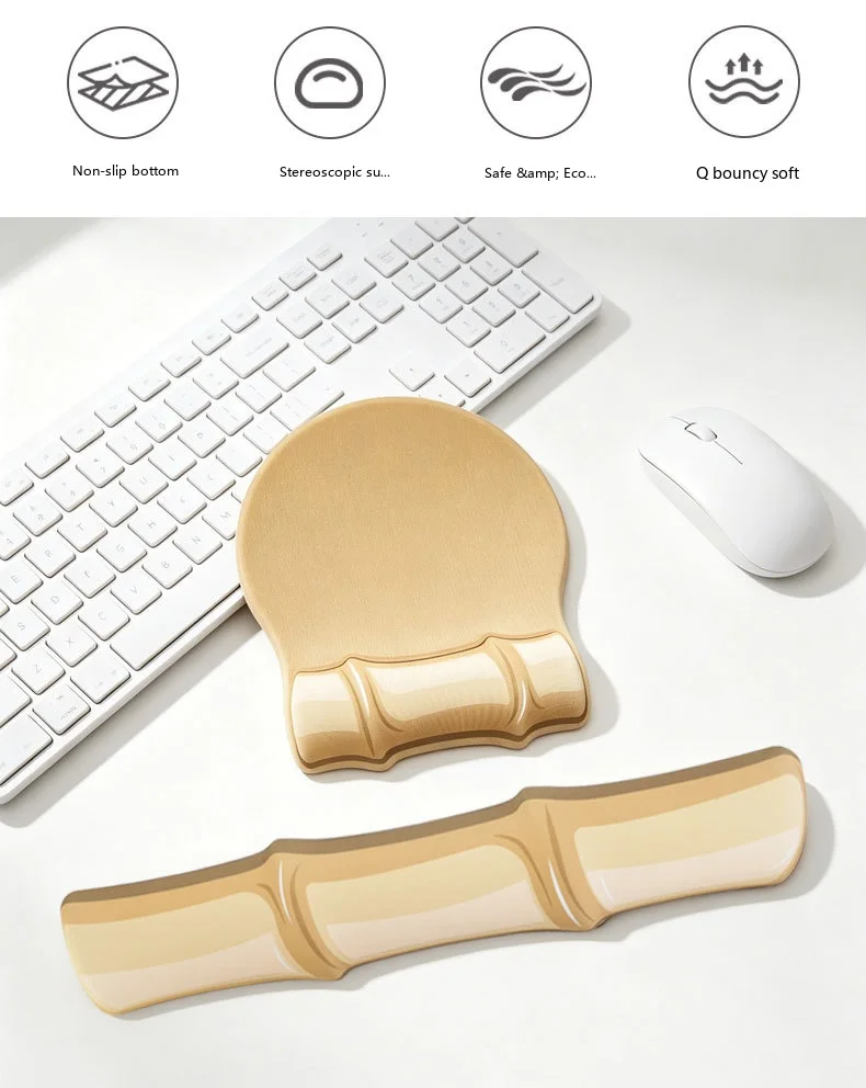 Schaumstoff-Handgelenkauflage Tastatur-Pad-Set Bambus-Design 2 Farben Büro Gaming Ergonomische Rutschfeste Schreibtischunterlage – Detail 2