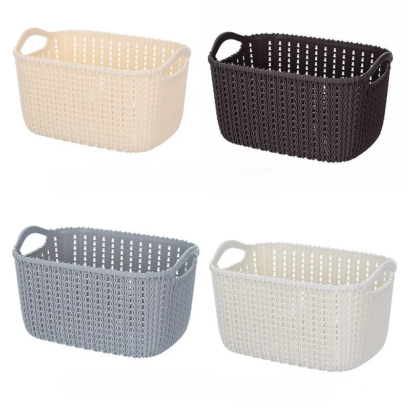 1Pc Imitation rattan storage basket Desktop storage basket sundry storage box snacks bathroom wash storage basket