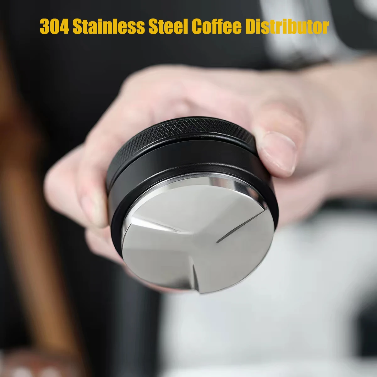 

304 Stainless Steel Coffee Distributor Adjustable Depth Espresso Leveler Tool for 51mm/58mm Portafilter Anti-slip Rhombic Grip