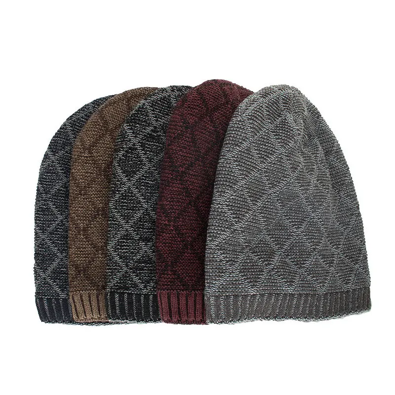 Zhongmei's new autumn and winter fleece-lined diamond-shaped two-tone pullover knitted beanie