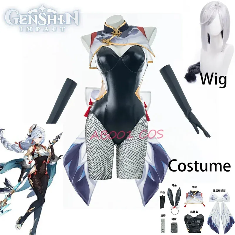 

Game Bunny Girl Shenhe Cosplay Costume Genshin Impact Shenhe Bunny Costume Sexy Women Jumpsuit Shenhe Cosplay Costume Anime Cos