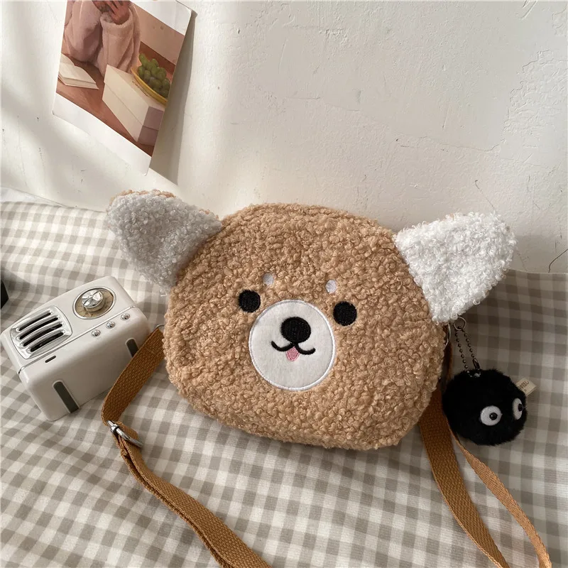 Black Cat Corgi Stuffed Plush Cartoon Animals Kawaii Bag Japanese Style Shoulder Crossbody Small Phone Purse Bag Kids Girls Gift