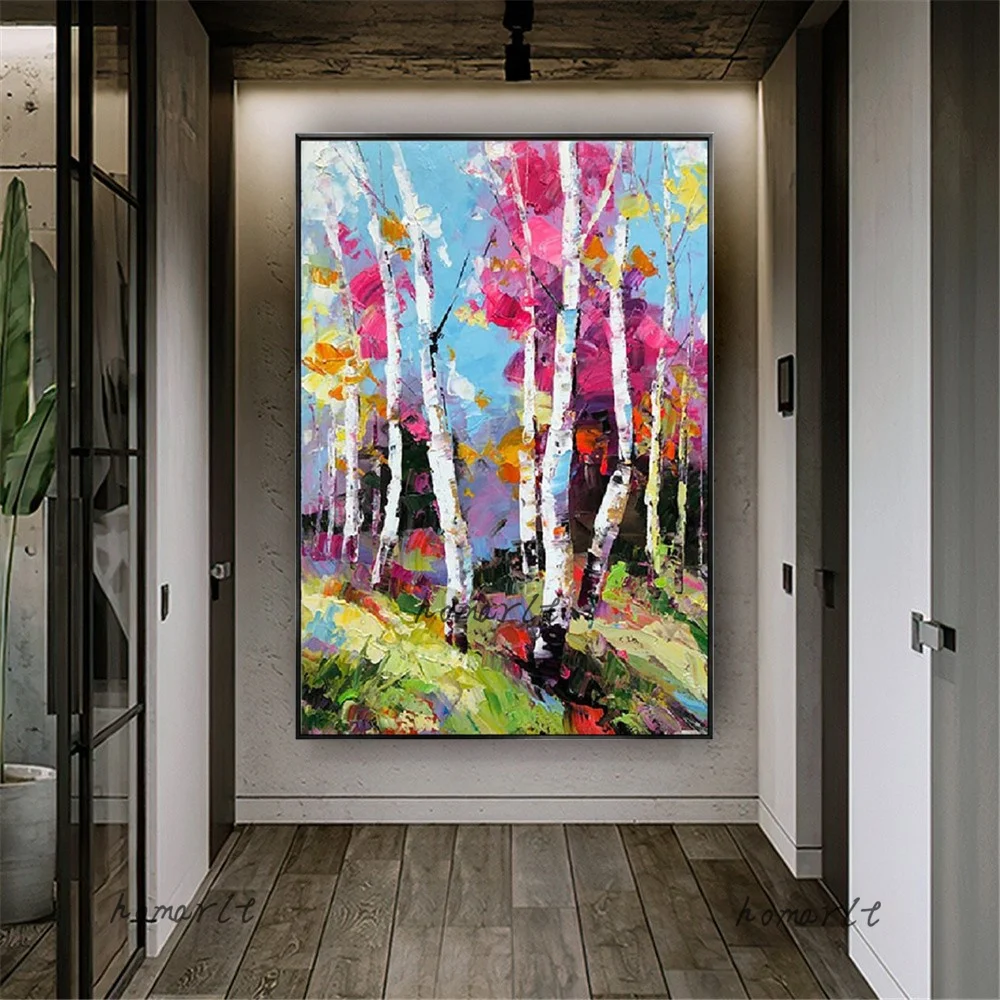 

High Quality Abstract Trees With Red Leaves Landscape Oil Painting 100% Handmade Canvas Paintings Wall Art For Home Decor Paint