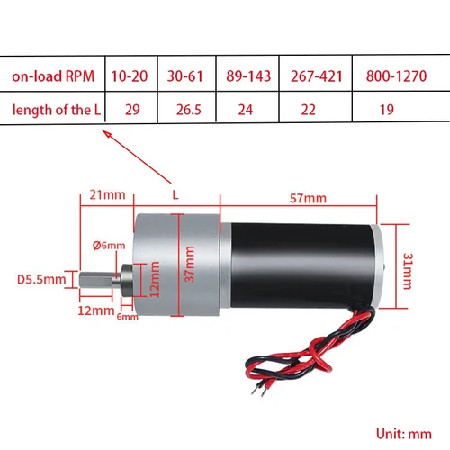 Imagen 2 del producto Motorreductor JGB37-31ZY DC 12V 24V, 10RPM-1270RPM, gran par, alta potencia, cepillo de reducción 3157, Motor invertido