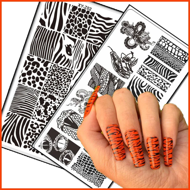 2022 New Hot Tiger Line Snake Animal Pattern Nail Stamping Plates Stainless Steel For DIY Tiger Nail Art Decoration Tools 12*6CM