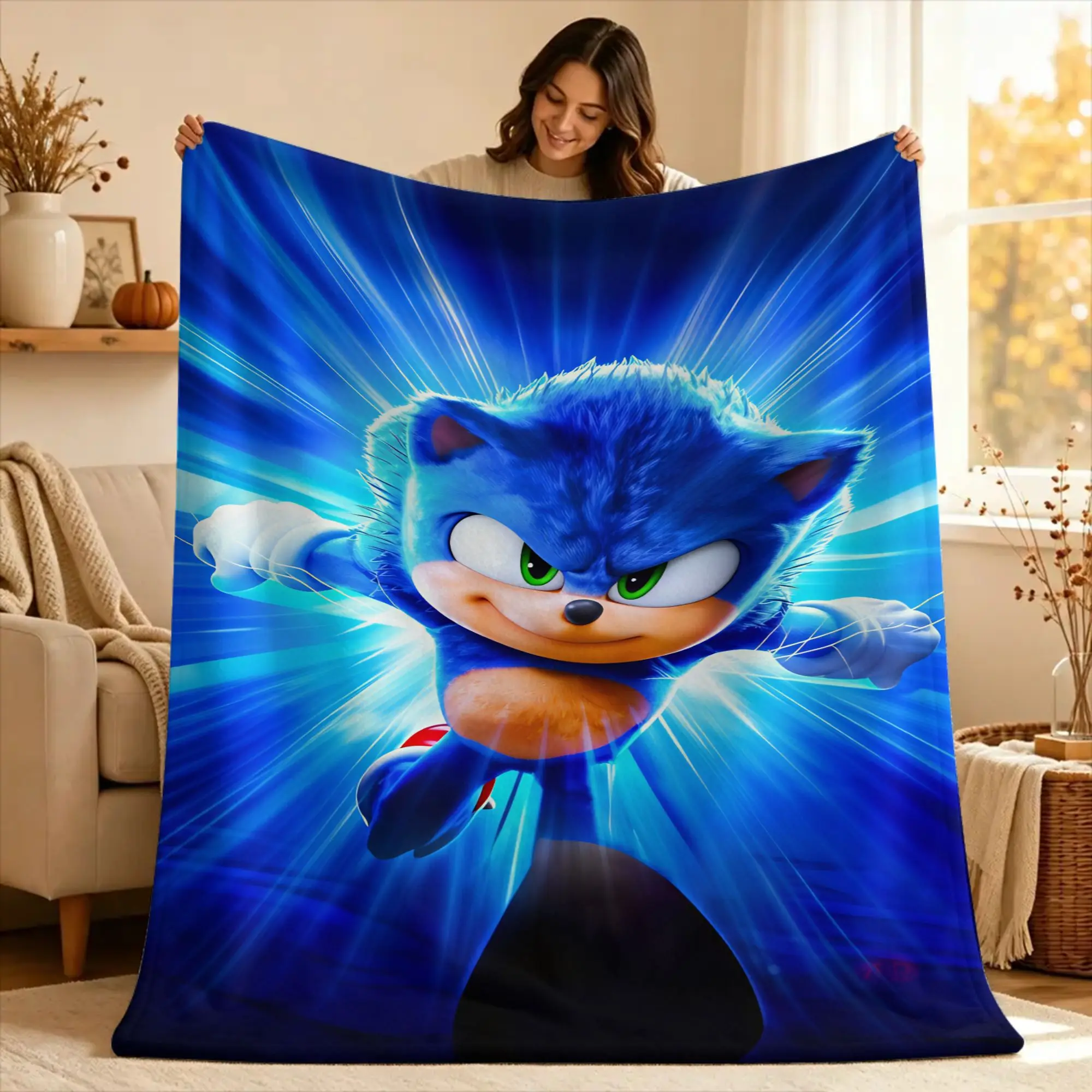 S-sonic The Hedgehog  Flannel Blanket  Soft Durable Throw Blanket for Home Decor Travel Novelty Bedspread Sofa Bed Cover