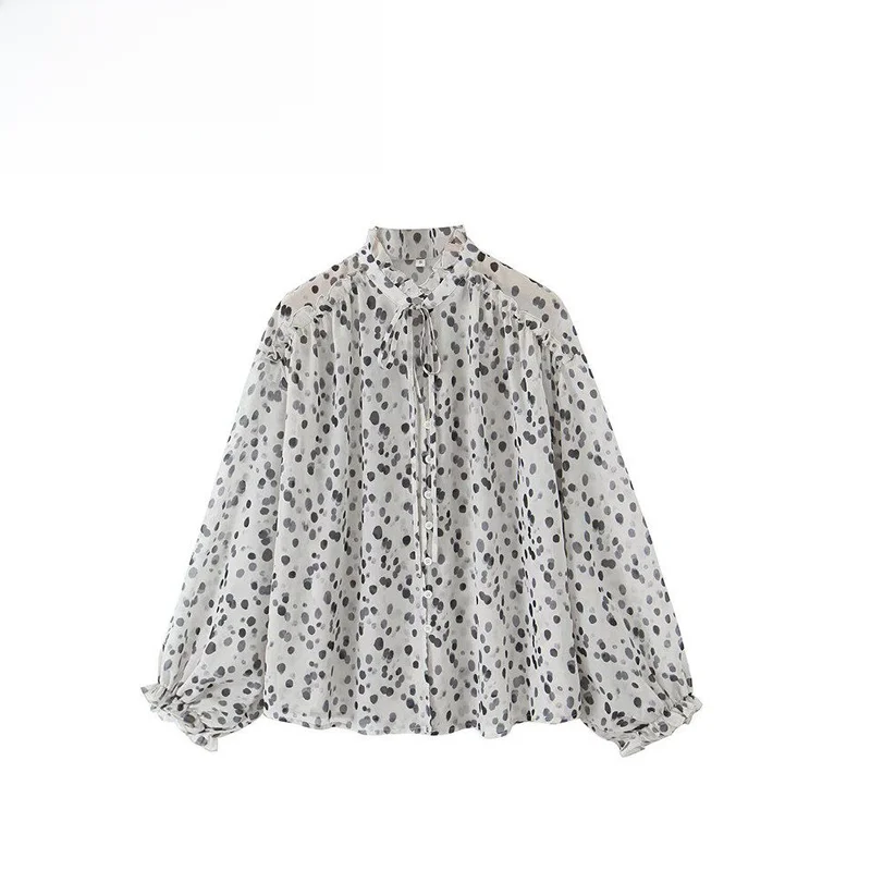 

Женская модная осенняя новинка: свободная шифоновая блузка с принтом, длинным рукавом, из полиэфирного волокна, деформируемая, повседневная