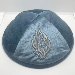 Feuer bestickter Samt jüdische Kippah für Männer Hut Yamaka Kippot Royal Blue Grey 18 cm 8 Hauptverkäufe jüdische Kleider - №1