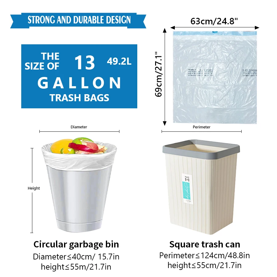 13 Gallon Trash Bags Drawstring- White Garbage Bags Unscented,49.2 Liter Strong for Kitchen Home Office Bathroom,50pcs