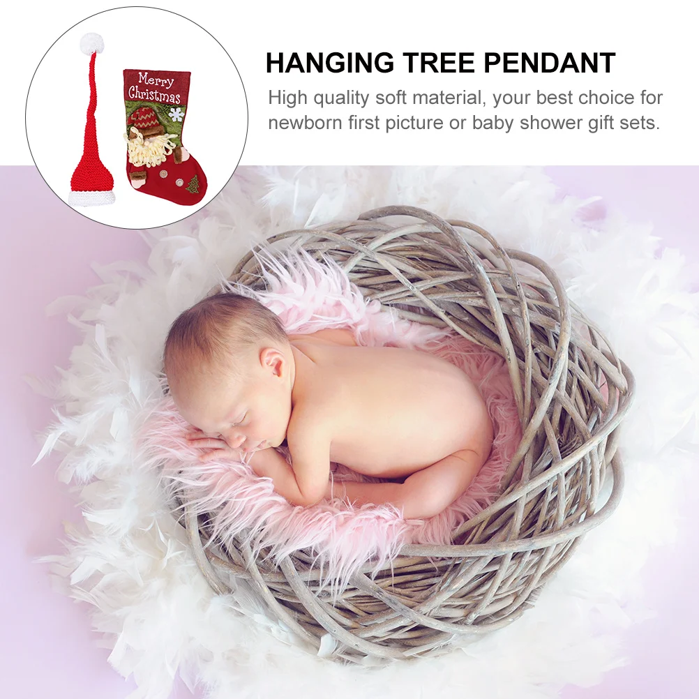 

1Set Newborn Baby Photography Prop Breathable Christmas Hat Boot Soft Infant Photo Props Xmas Themed Holiday Photoshoot